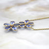 Tanzanite Double Flower Diamond Pendant Necklace