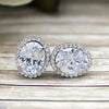 14kt Real White Gold Oval-Cut Halo Diamond Wedding Stud Earrings