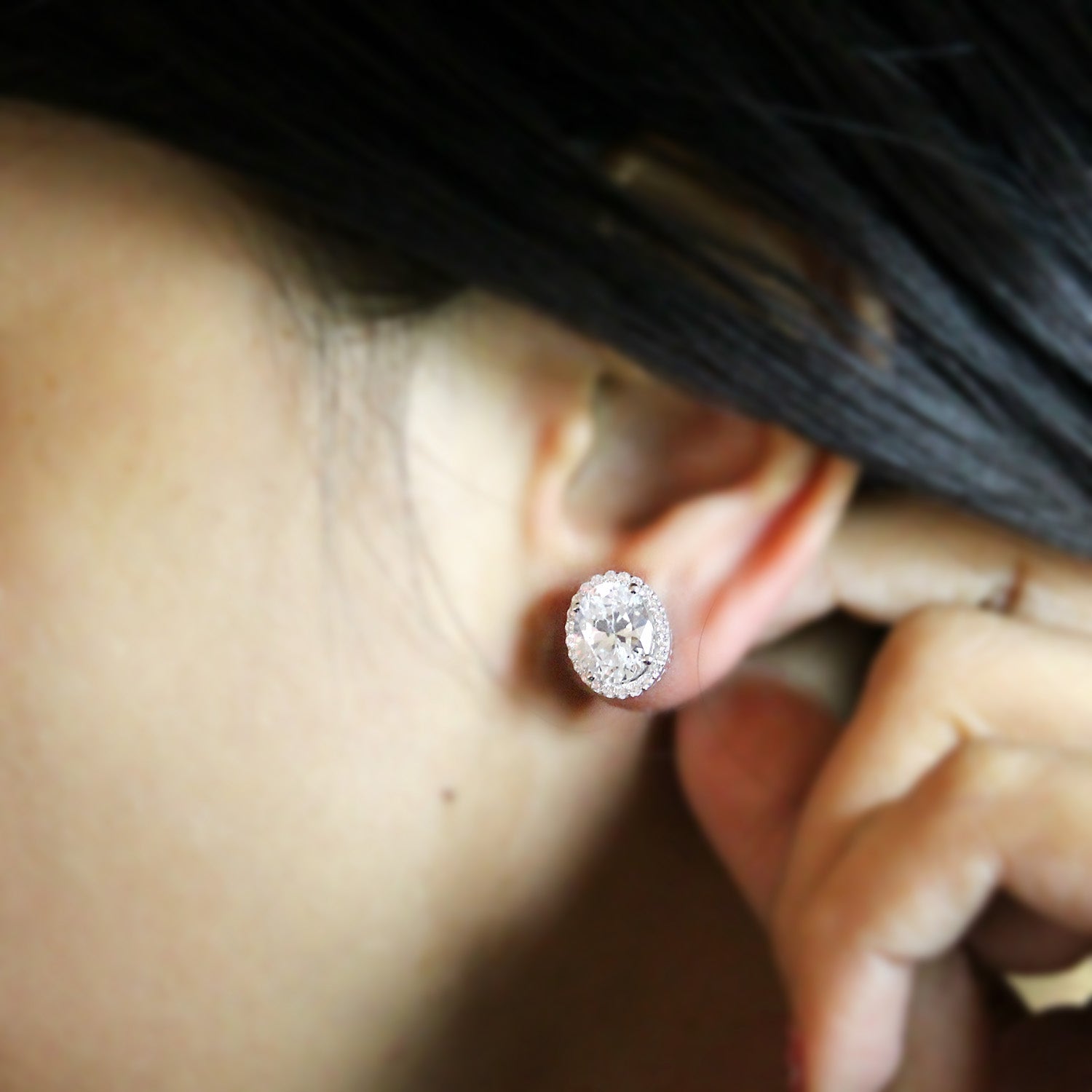 Halo Diamond Earrings Rose Gold Oval Moissanite Studs Cluster Earrings | La  More Design