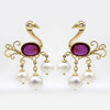 Natural Peacock Ruby Pearl Dangle Drop Earrings Crafty 18kt Solid Yellow Gold