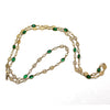 Natural Emerald White Sapphire Long Necklace Filigree 18kt Solid Yellow Gold