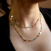 Natural Emerald White Sapphire Long Necklace Filigree 18kt Solid Yellow Gold