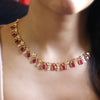 Natural Ruby & White Sapphire Bridal 18k Solid Yellow Gold Necklace