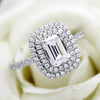 Double Halo Emerald Diamond Classic Wedding Engagement Ring