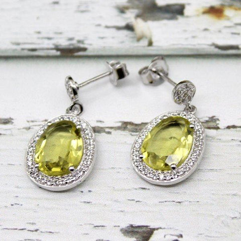 Lemon Quartz and White Topaz Dangling Earrings