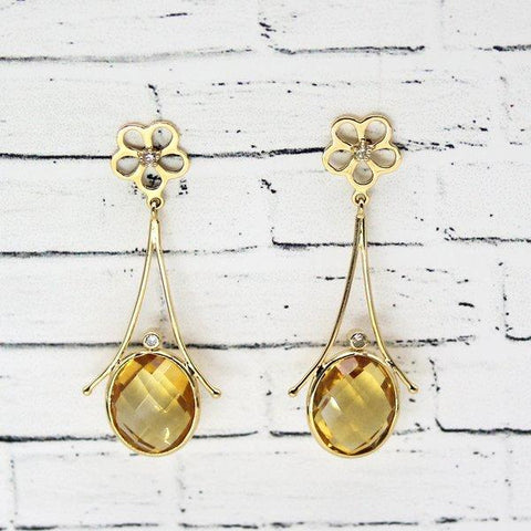 Dainty Citrine And Diamond Earrings