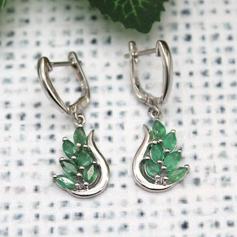 Natural Emerald Leaf Earrings