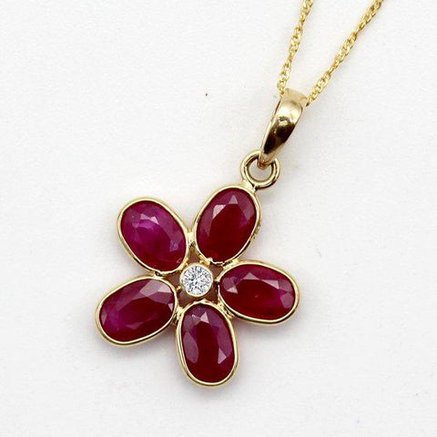 Dainty Natural Ruby Diamond Fine Flower Pendant