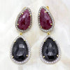 Natural Ruby Blue Sapphire & CZ Dangling Earrings