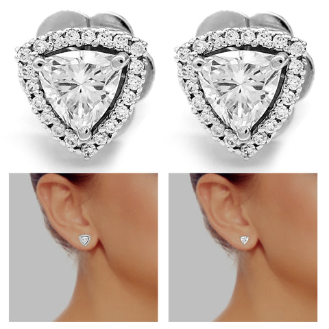 Trillion Cut Halo Stud Simulated Diamond Fine Earrings